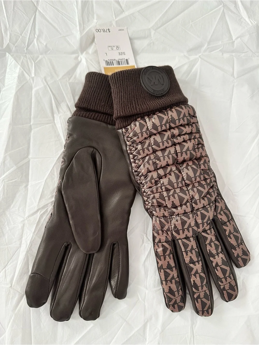Michael Kors Dark Brown Logo-Print Quilted leather Gloves